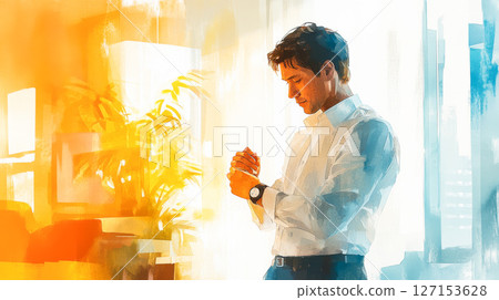 一位商人早上準備 127153628