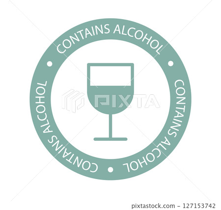 Alcohol contain icon for medication, cosmetic, food, candies. Wine glass icon. Product contains alcohol sign. Vector illustration on white background 127153742