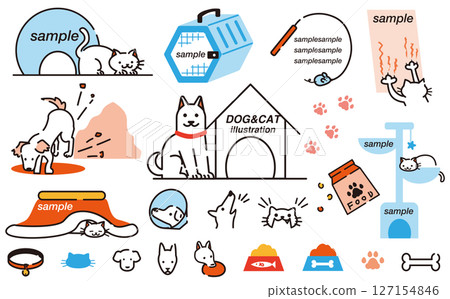 可愛簡單的狗和貓插圖素材集 可愛簡單的狗和貓插圖素材集 127154846
