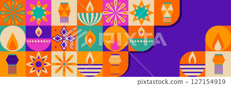 Vibrant Diwali festival pattern with geometric tiles Vibrant Diwali festival pattern with geometric tiles 127154919