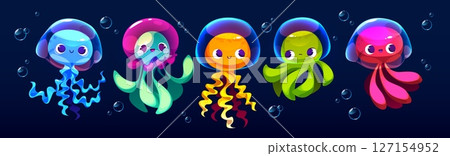 Cartoon jellyfish medusa characters 127154952