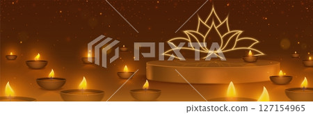 Diwali festival scene with glowing oil lamps 127154965