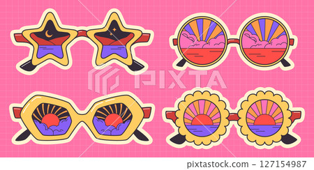 Retro sun glasses sticker designs Retro sun glasses sticker designs 127154987