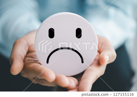Concept good business includes handling both compliments complaints from customers ensuring employee satisfaction addressing negative feedback to prevent mental strain customer dislike with sad face Concept good business includes handling both compliments complaints from customers ensuring employee satisfaction addressing negative feedback to prevent mental strain customer dislike with sad face 127155116