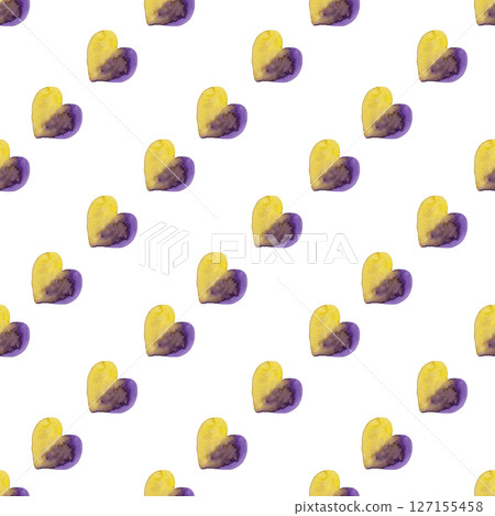Hand drawn colorful hearts. Two-color watercolor. Seamless diagonal pattern for your design. Ideal for textile and wallpaper 127155458
