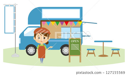 廚房車和店員的插圖 廚房車和店員的插圖 127155569