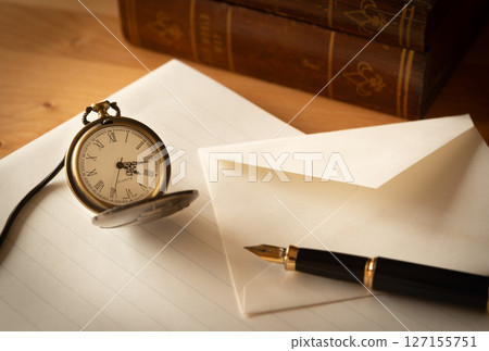 Retro image of stationery and envelopes: Letters, stationery, handwritten greetings, wills Retro image of stationery and envelopes: Letters, stationery, handwritten greetings, wills 127155751