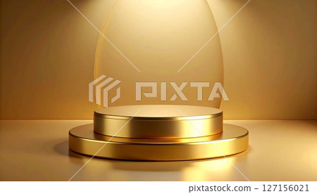 A luxurious golden podium illuminated by spotlights 127156021