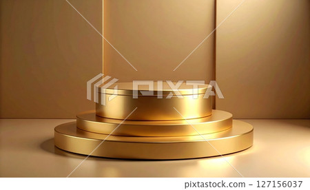 A luxurious golden podium illuminated by spotlights 127156037