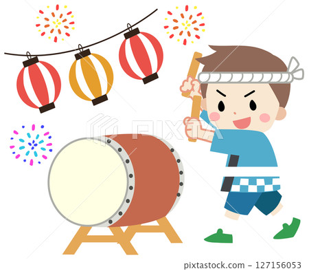 夏季節日上打鼓的孩子的插圖 夏季節日上打鼓的孩子的插圖 127156053