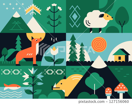 Flora and fauna - flat design style illustration Flora and fauna - flat design style illustration 127156060
