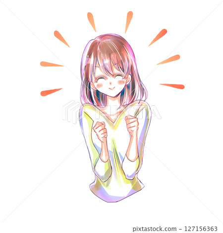 一位女士微笑著,雙手緊握 一位女士微笑著,雙手緊握 127156363