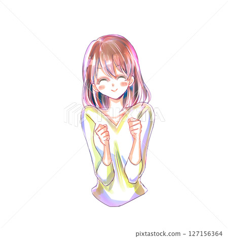 一位女士微笑著,雙手緊握 一位女士微笑著,雙手緊握 127156364