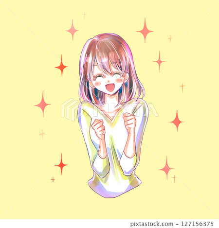 A woman smiling and clasping both hands A woman smiling and clasping both hands 127156375