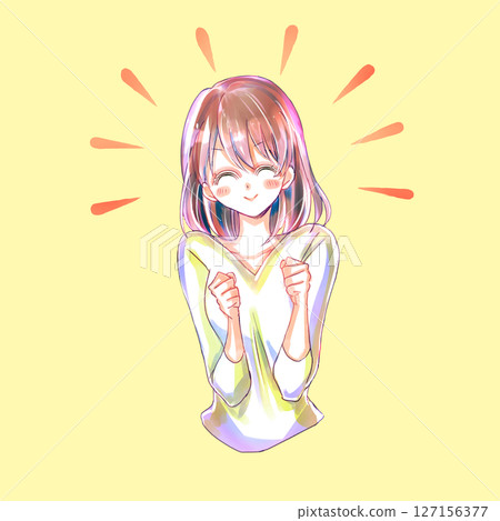 A woman smiling and clasping both hands A woman smiling and clasping both hands 127156377