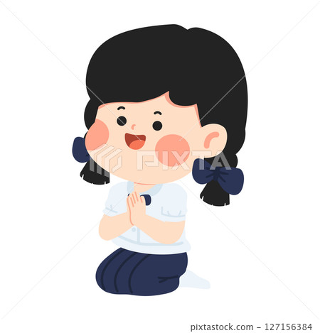 Illustration of Girl in Thai School Uniform Greeting 127156384