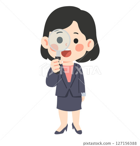 Businesswoman with Magnifying Glass Illustration 127156388