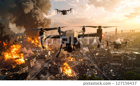 Military drones and modern warfare images, Generative AI, AI images 127156437