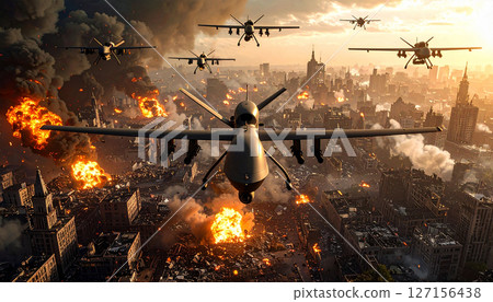 Military drones and modern warfare images, Generative AI, AI images 127156438