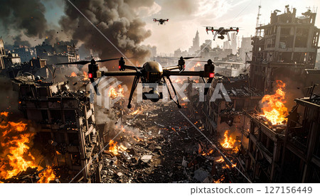 Military drones and modern warfare images, Generative AI, AI images Military drones and modern warfare images, Generative AI, AI images 127156449