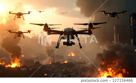 Military drones and modern warfare images, Generative AI, AI images 127156466