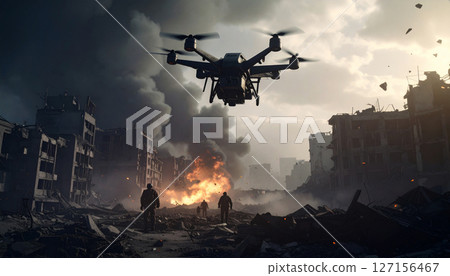 Military drones and modern warfare images, Generative AI, AI images 127156467