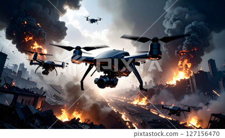 Military drones and modern warfare images, Generative AI, AI images 127156470
