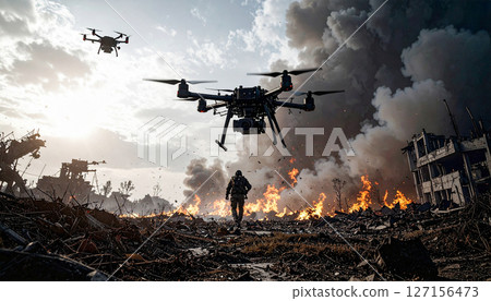 Military drones and modern warfare images, Generative AI, AI images 127156473