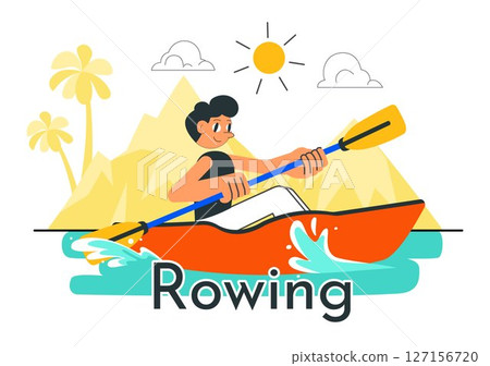 People Enjoying Rowing Vector Illustration Featuring Canoes and Sailing on a River or Lake as Part of Active Water Sports in a Flat Style Background People Enjoying Rowing Vector Illustration Featuring Canoes and Sailing on a River or Lake as Part of Active Water Sports in a Flat Style Background 127156720