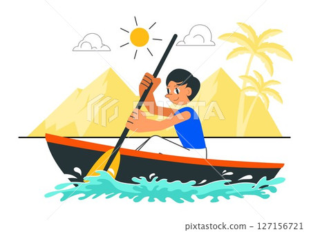 People Enjoying Rowing Vector Illustration Featuring Canoes and Sailing on a River or Lake as Part of Active Water Sports in a Flat Style Background People Enjoying Rowing Vector Illustration Featuring Canoes and Sailing on a River or Lake as Part of Active Water Sports in a Flat Style Background 127156721