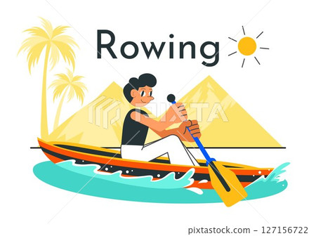 People Enjoying Rowing Vector Illustration Featuring Canoes and Sailing on a River or Lake as Part of Active Water Sports in a Flat Style Background People Enjoying Rowing Vector Illustration Featuring Canoes and Sailing on a River or Lake as Part of Active Water Sports in a Flat Style Background 127156722