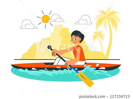 People Enjoying Rowing Vector Illustration Featuring Canoes and Sailing on a River or Lake as Part of Active Water Sports in a Flat Style Background People Enjoying Rowing Vector Illustration Featuring Canoes and Sailing on a River or Lake as Part of Active Water Sports in a Flat Style Background 127156723