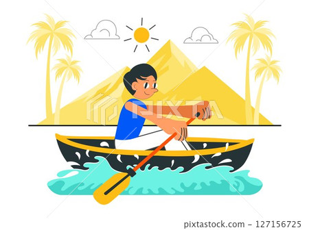 People Enjoying Rowing Vector Illustration Featuring Canoes and Sailing on a River or Lake as Part of Active Water Sports in a Flat Style Background People Enjoying Rowing Vector Illustration Featuring Canoes and Sailing on a River or Lake as Part of Active Water Sports in a Flat Style Background 127156725
