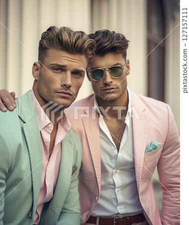 Two homosexual men in love. LGBT, gay concept. Generative Ai 127157111