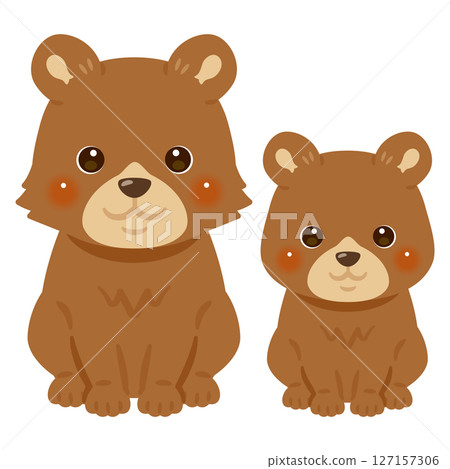 Illustration of a sitting bear and its child Illustration of a sitting bear and its child 127157306