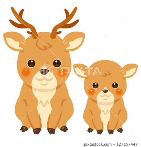 Illustration of a sitting deer and its child Illustration of a sitting deer and its child 127157447
