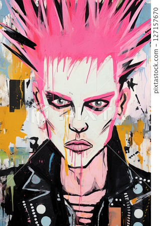 Punker portrait. Artistic poster design. Graffiti art style. Generative Ai 127157670