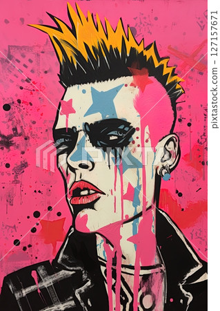 Punker portrait. Artistic poster design. Graffiti art style. Generative Ai 127157671
