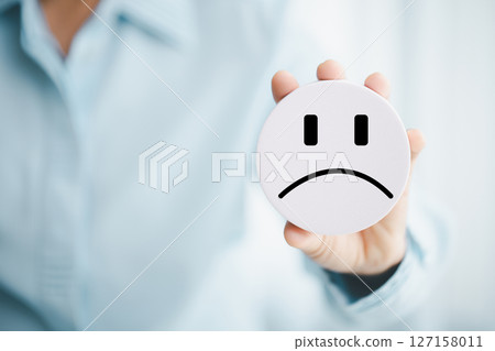 Concept good business includes handling both compliments complaints from customers ensuring employee satisfaction addressing negative feedback to prevent mental strain customer dislike with sad face 127158011