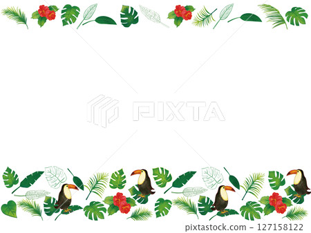 Watercolor style Toucan and tropical plants set decorative frame 1 127158122