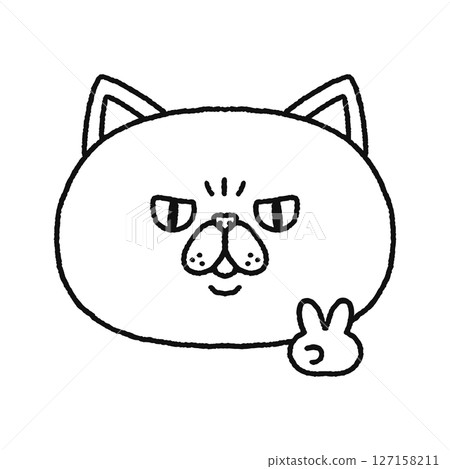 Cat making a peace sign - line drawing Cat making a peace sign - line drawing 127158211
