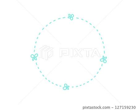 A cute circular frame with scissors and loose dotted and cut lines 127159230