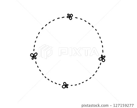 A cute circular frame with scissors and loose dotted and cut lines 127159277