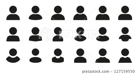 User Profile Avatar Solid Icon Set. Diverse User Silhouette Symbol Collection. Represents Online Identity, Social Media, And Digital Presence. Isolated Vector Illustration 127159550