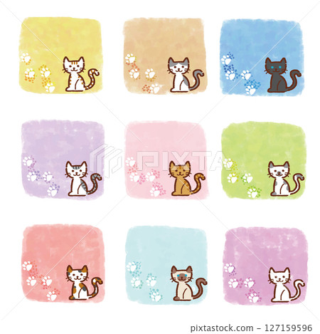 Cat and hand-drawn style frame material set, hand-drawn style, vector, illustration 127159596