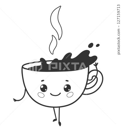 Kawaii cup with coffee splash 127159713