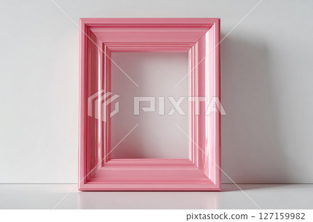 Picture frame. Empty pink stylish photo frame. Mock up for modern interior and branding. 127159982