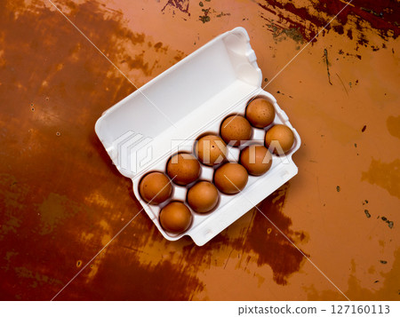Chicken Eggs in a plastic tray. Chicken Eggs in a plastic tray. 127160113