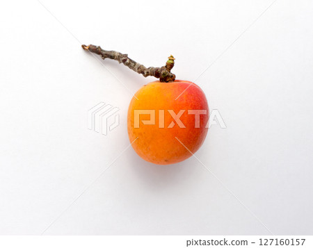 Peach on a branch on a white background. 127160157