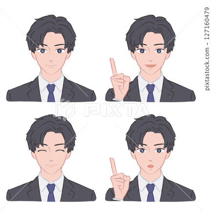 穿西裝的男人的各種面部表情插圖 1 127160479